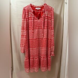 LOFT Red Heart & Polka Dot Long Sleeve Boho Dress Size L New Oversized Sheer